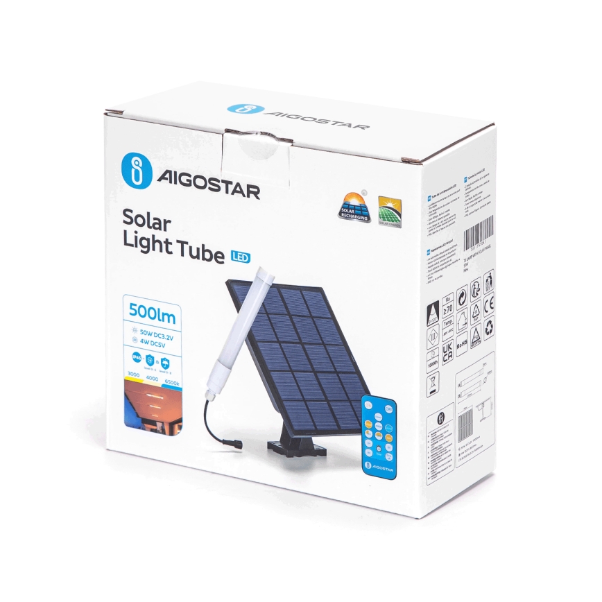 Aigostar - LED Himmennettävä tuubi aurinkopaneelilla LED/3,2V 3000K/4000K/6500K IP65 5000 mAh + kauko-ohjaus