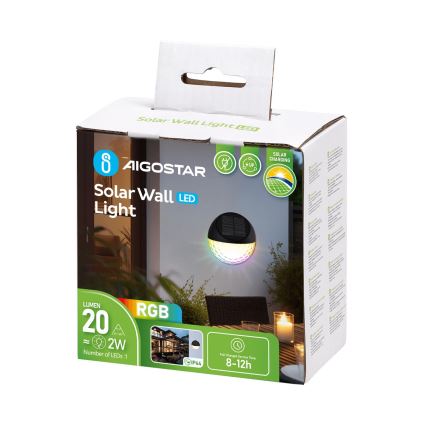 Aigostar - LED RGB Aurinkoseinävalaisin LED/2W/1,2V 300 mAh musta IP44