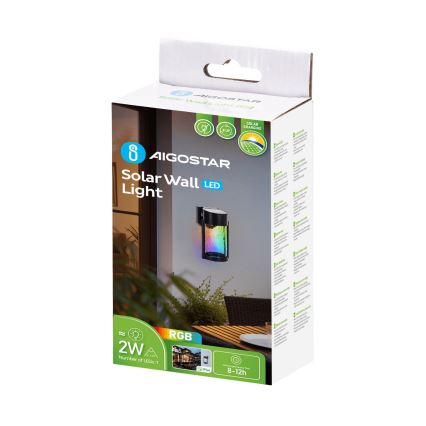 Aigostar - LED RGB Aurinkoseinävalaisin LED/2W/1,2V musta IP44