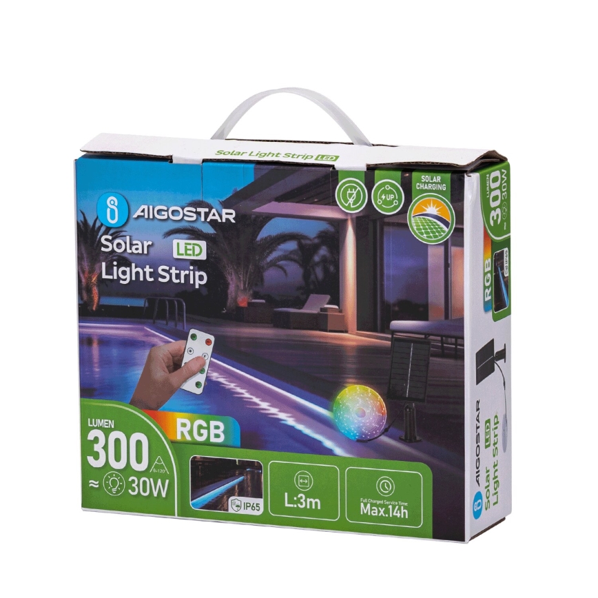 Aigostar - LED RGB Himmennettävä aurinkokenno valonauha LED/1,6W/3,2V 5 m IP65 + kauko-ohjaus