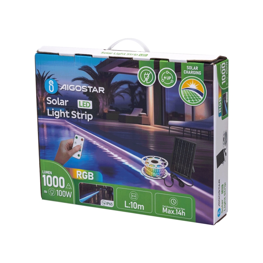 Aigostar - LED RGB Himmennettävä aurinkokenno valonauha LED/10W/3,2V 10 m IP65 + kauko-ohjaus