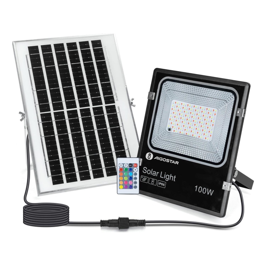 Aigostar - LED RGB Himmennettävä aurinkokenno valonheitin LED/100W/3,2V IP66 + kauko-ohjaus