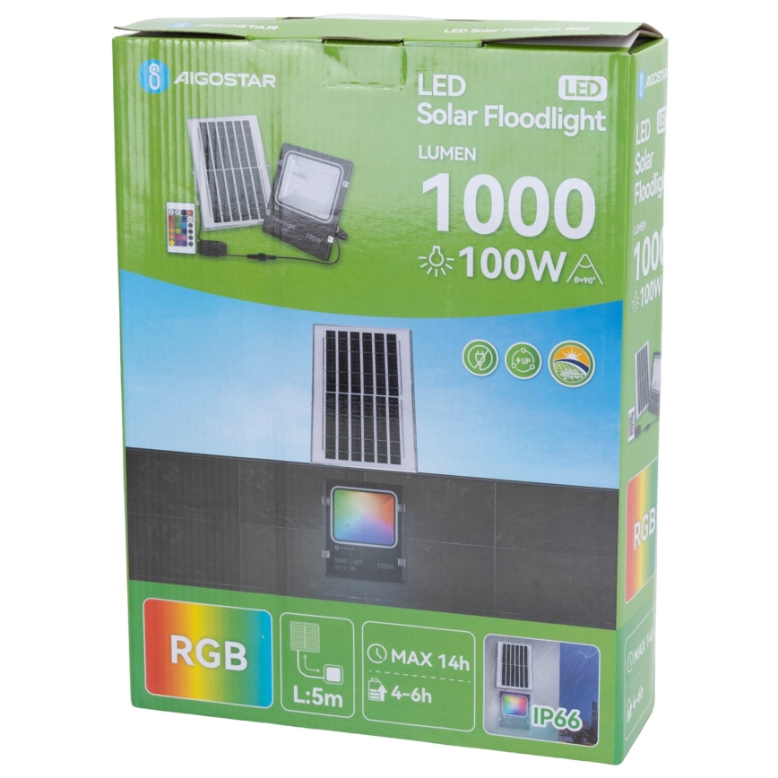 Aigostar - LED RGB Himmennettävä aurinkokenno valonheitin LED/100W/3,2V IP66 + kauko-ohjaus