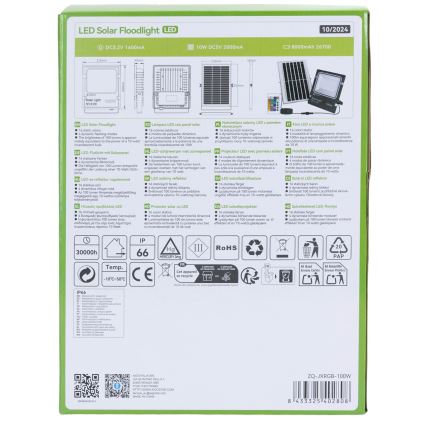 Aigostar - LED RGB Himmennettävä aurinkokenno valonheitin LED/100W/3,2V IP66 + kauko-ohjaus