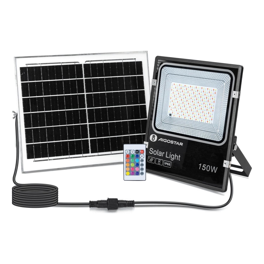 Aigostar - LED RGB Himmennettävä aurinkokenno valonheitin LED/150W/3,2V IP66 + kauko-ohjaus