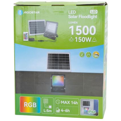 Aigostar - LED RGB Himmennettävä aurinkokenno valonheitin LED/150W/3,2V IP66 + kauko-ohjaus