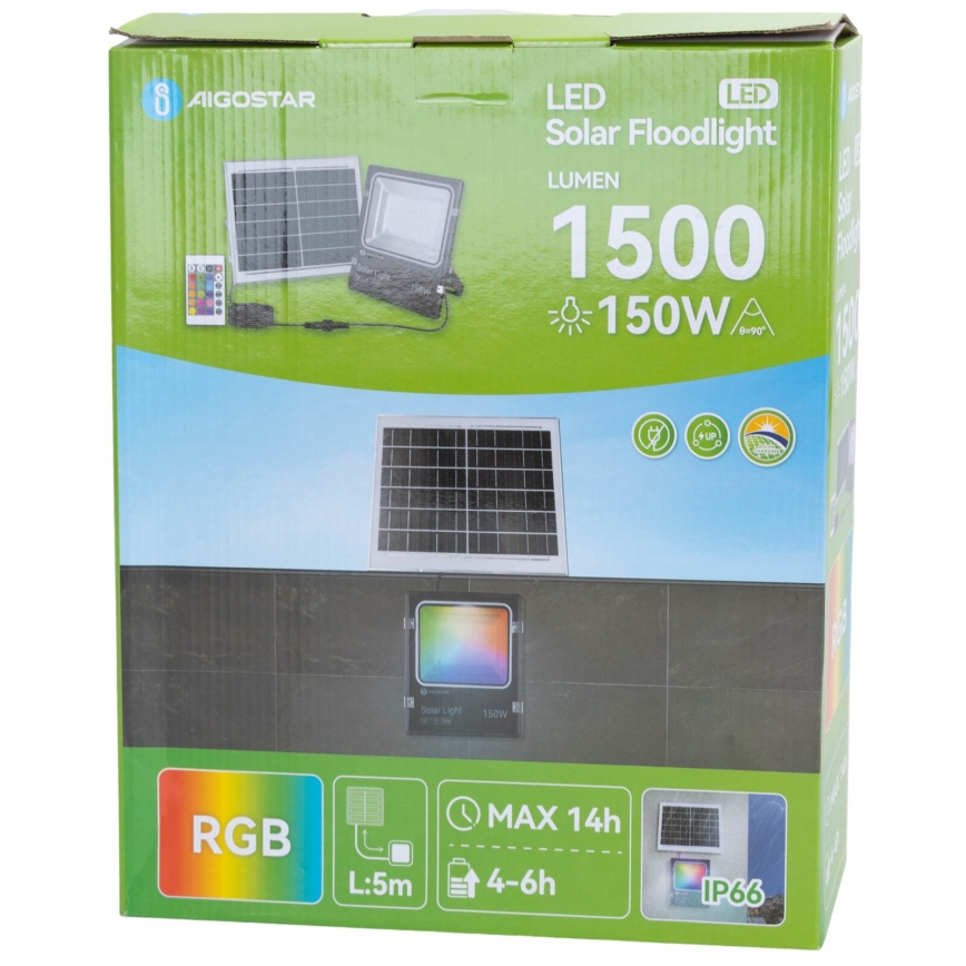 Aigostar - LED RGB Himmennettävä aurinkokenno valonheitin LED/150W/3,2V IP66 + kauko-ohjaus