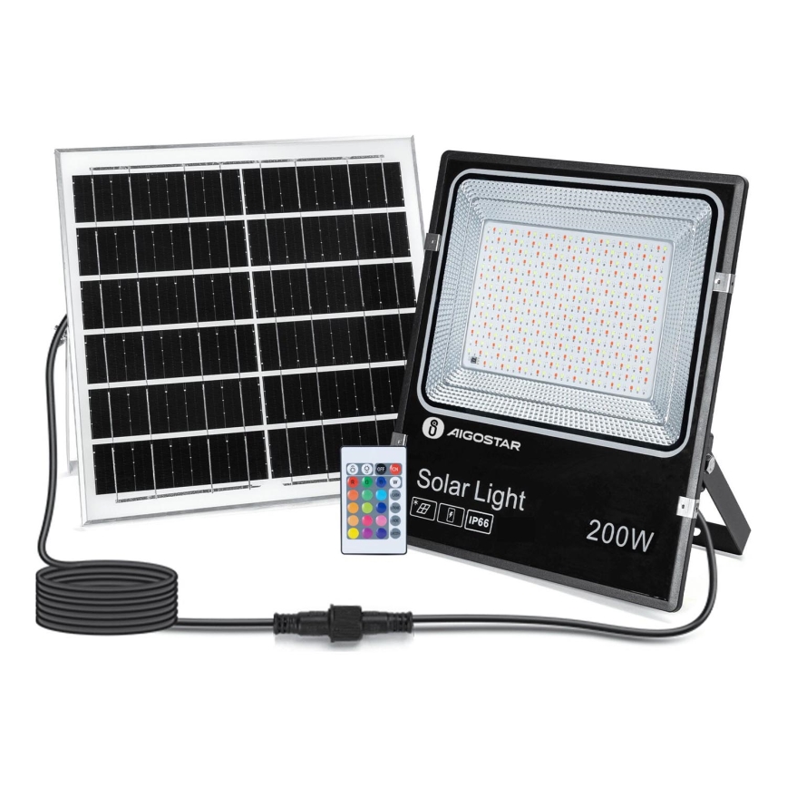 Aigostar - LED RGB Himmennettävä aurinkokenno valonheitin LED/200W/3,2V IP66 + kauko-ohjaus