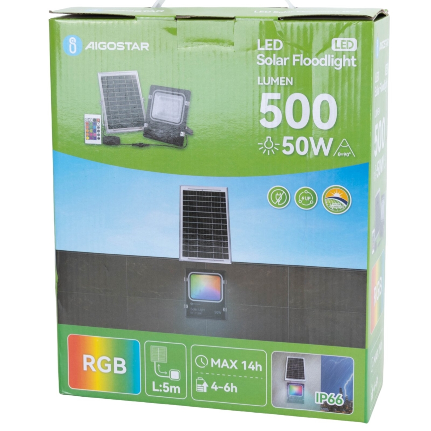 Aigostar - LED RGB Himmennettävä aurinkokenno valonheitin LED/50W/3,2V IP66 + kauko-ohjaus