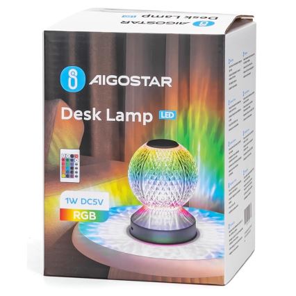 Aigostar - LED RGB Himmennettävä ja ladattava pöytälamppu LED/1W/5V 1800mAh 13,5 cm + kauko-ohjaus