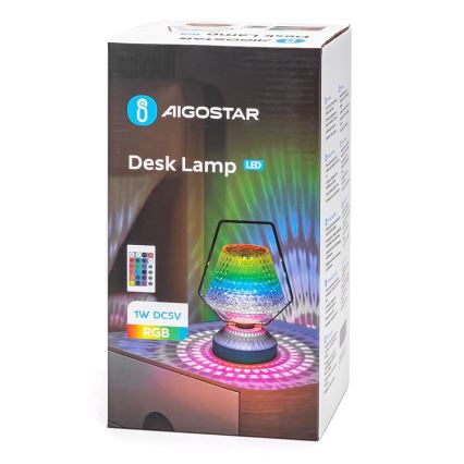 Aigostar - LED RGB Himmennettävä ja ladattava pöytälamppu LED/1W/5V 1800mAh 20 cm + kauko-ohjaus