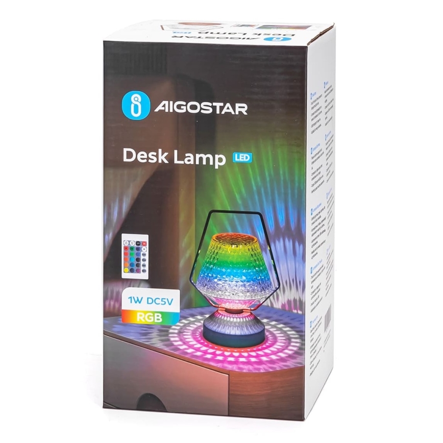Aigostar - LED RGB Himmennettävä ja ladattava pöytälamppu LED/1W/5V 1800mAh 20 cm + kauko-ohjaus