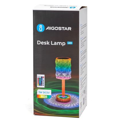 Aigostar - LED RGB Himmennettävä ja ladattava pöytälamppu LED/1W/5V 1800mAh 26 cm + kauko-ohjaus