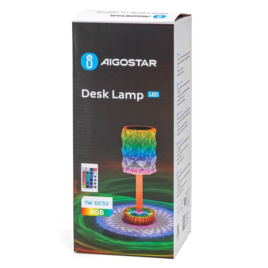 Aigostar - LED RGB Himmennettävä ja ladattava pöytälamppu LED/1W/5V 1800mAh 26 cm + kauko-ohjaus