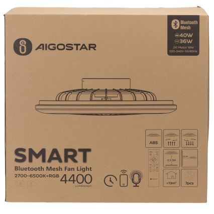 Aigostar - LED RGB Himmennettävä kattovalaisin tuulettimella MESH LED/40W/230V 2700-6500K valkoinen + kauko-ohjaus