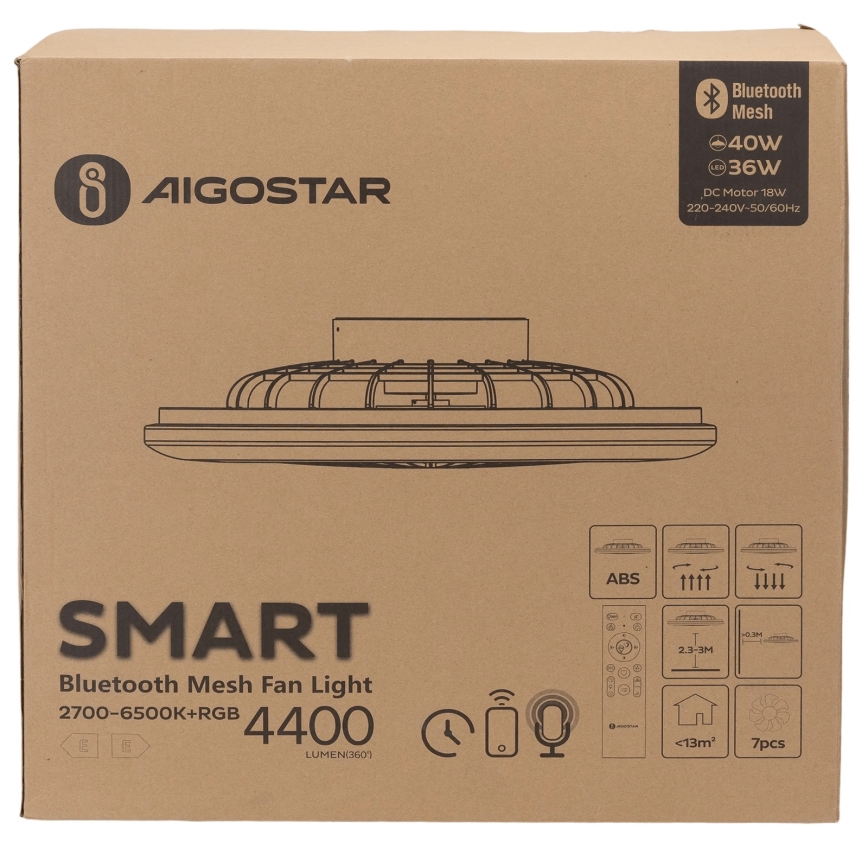 Aigostar - LED RGB Himmennettävä kattovalaisin tuulettimella MESH LED/40W/230V 2700-6500K valkoinen + kauko-ohjaus