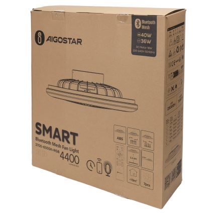 Aigostar - LED RGB Himmennettävä kattovalaisin tuulettimella MESH LED/40W/230V 2700-6500K valkoinen + kauko-ohjaus