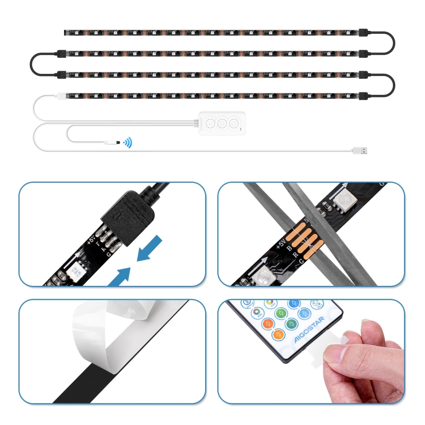 Aigostar - LED RGB Himmennettävä nauha 4x0,5m LED/4,5W/5V Wi-Fi + kauko-ohjaus