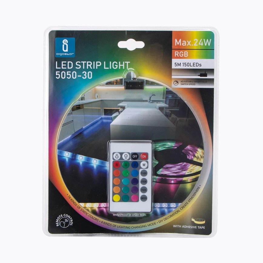 Aigostar - LED RGB Himmennettävä nauha 5m LED/24W/12/230V IP65 + kaukosäädin