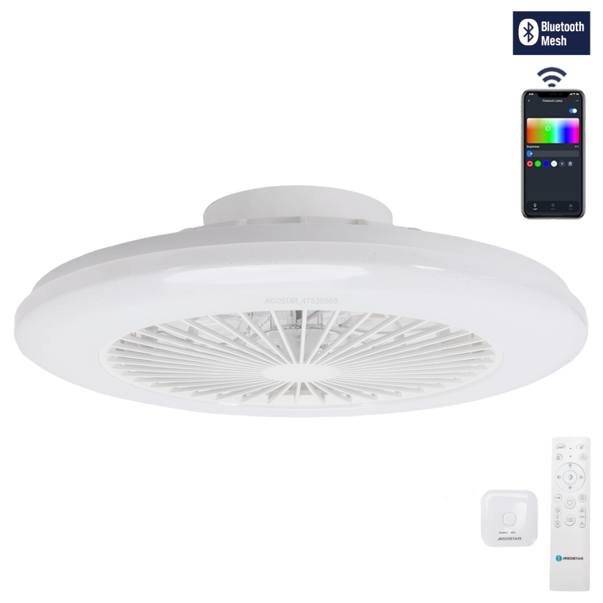 Aigostar - LED RGBW himmennettävä kattovalaisin tuulettimella LED/40W/230V 2700-6500K halkaisija 48,5 cm valkoinen + kaukosäädin