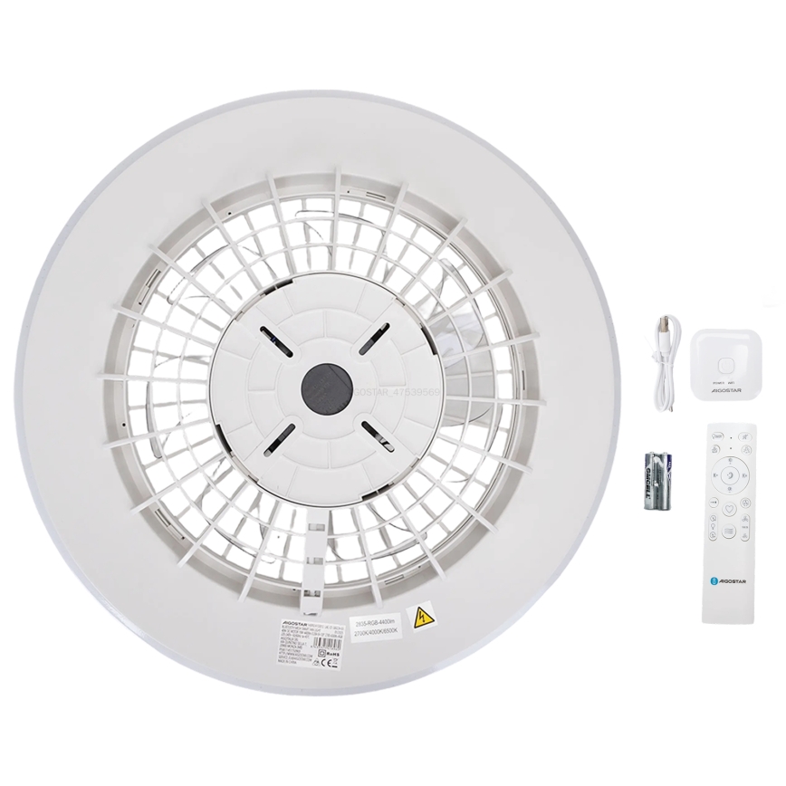 Aigostar - LED RGBW himmennettävä kattovalaisin tuulettimella LED/40W/230V 2700-6500K halkaisija 48,5 cm valkoinen + kaukosäädin