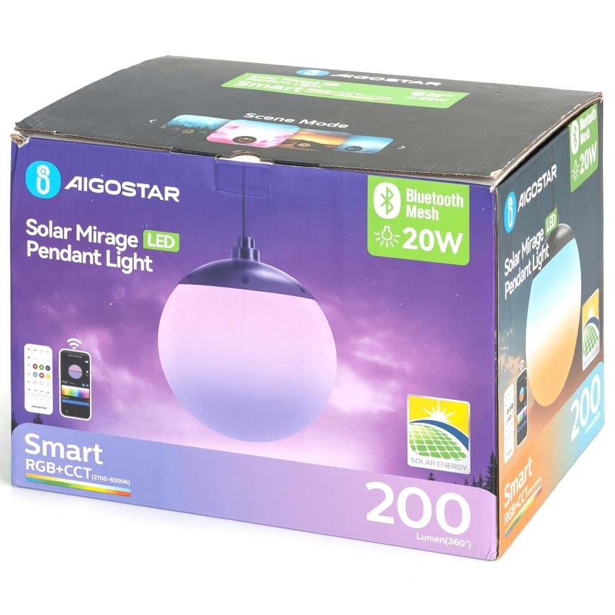 Aigostar - LED RGB Himmennettävä aurinkokennolla toimiva kattokruunu MESH LED/20W/3,7V 4000 mAh 2700K-6500K IP65 halkaisija 15 cm