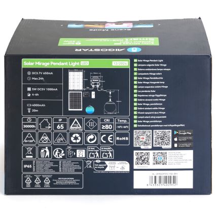 Aigostar - LED RGB Himmennettävä aurinkokennolla toimiva kattokruunu MESH LED/20W/3,7V 4000 mAh 2700K-6500K IP65 halkaisija 15 cm