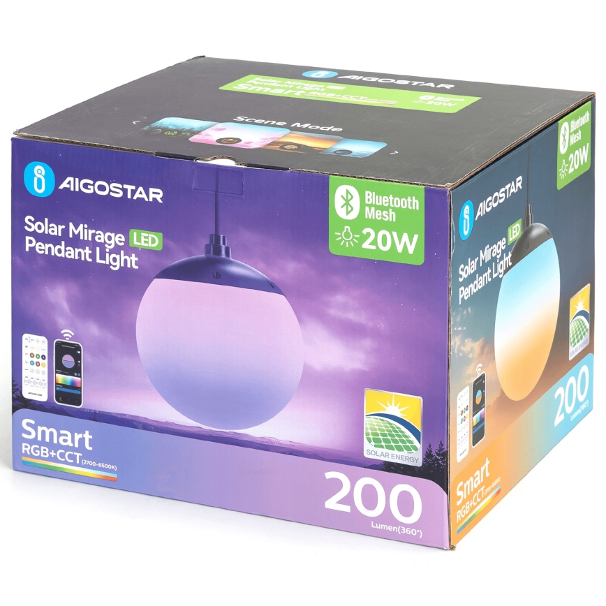 Aigostar - LED RGB Himmennettävä aurinkokennolla toimiva kattokruunu MESH LED/20W/3,7V 4000 mAh 2700K-6500K IP65 halkaisija 20 cm