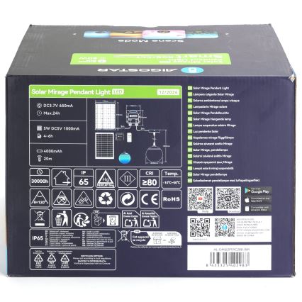 Aigostar - LED RGB Himmennettävä aurinkokennolla toimiva kattokruunu MESH LED/20W/3,7V 4000 mAh 2700K-6500K IP65 halkaisija 20 cm