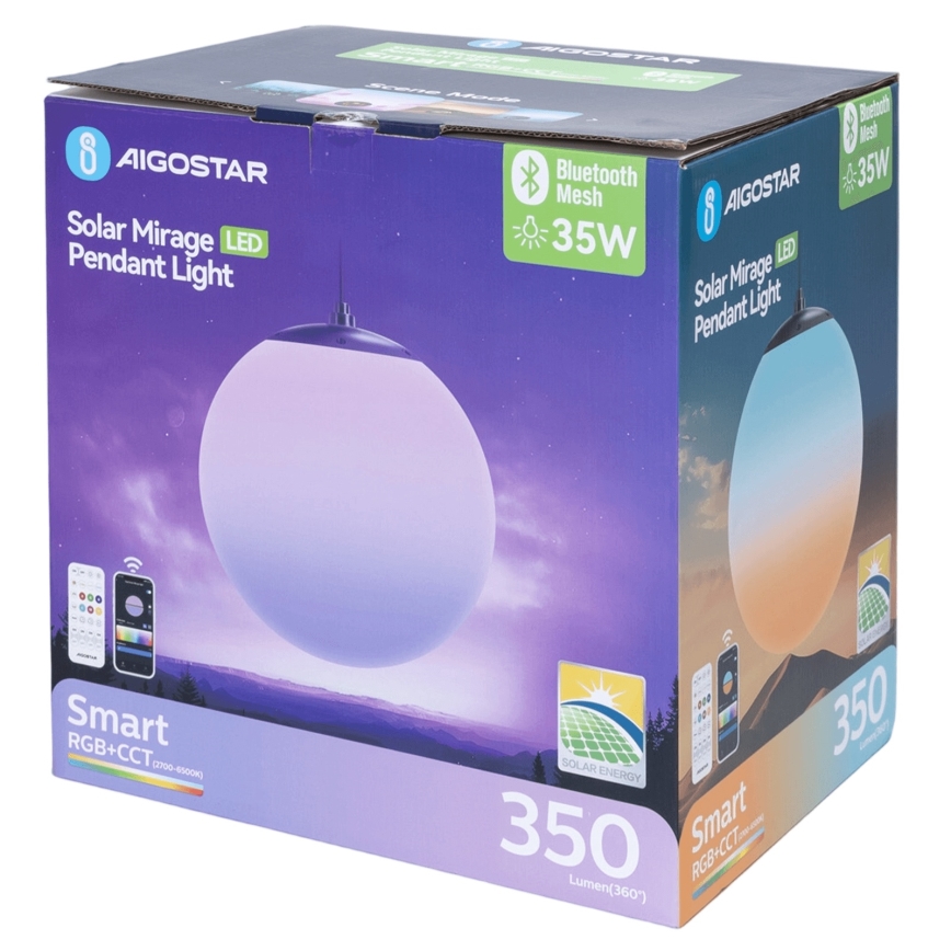 Aigostar - LED RGB Himmennettävä aurinkokennolla toimiva kattokruunu MESH LED/5W/3,7V 8000 mAh 2700K-6500K IP65 halkaisija 30 cm