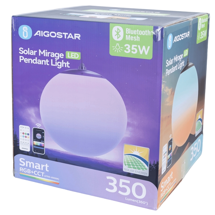 Aigostar - LED RGB Himmennettävä aurinkokennolla toimiva kattokruunu MESH LED/35W/3,7V 8000 mAh 2700K-6500K IP65 halkaisija 50 cm