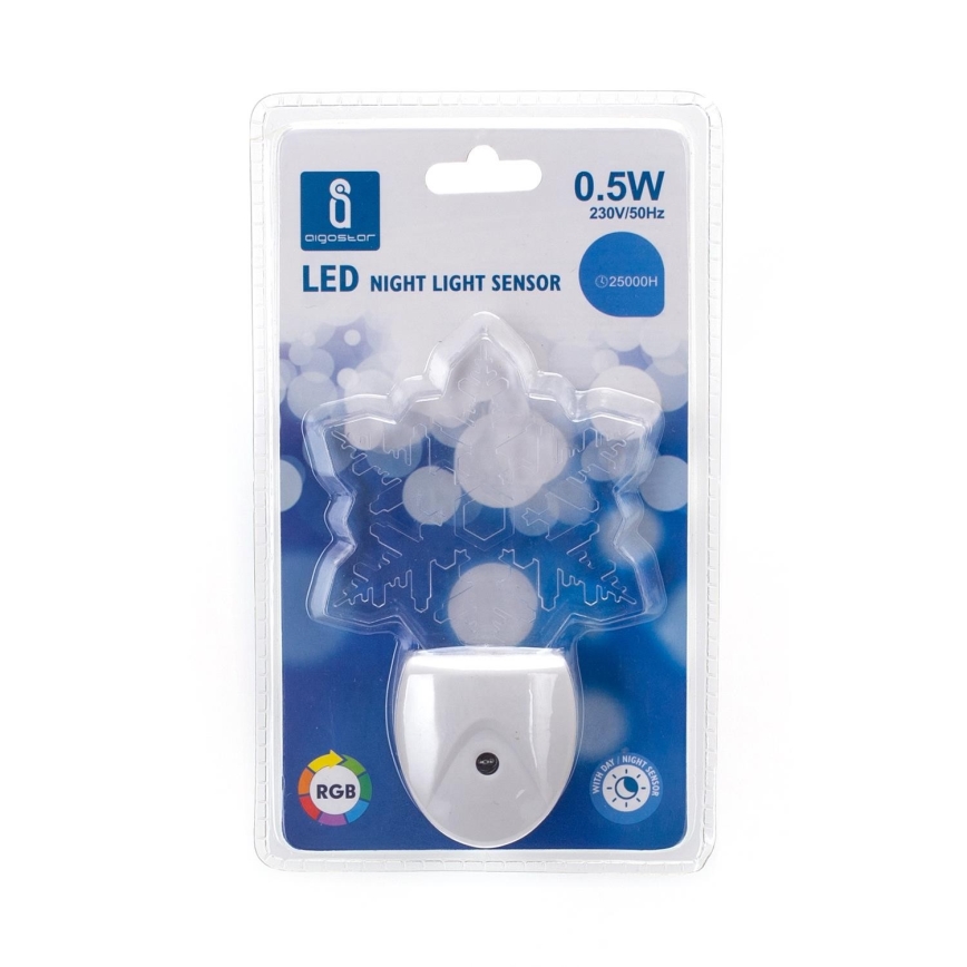 Aigostar - LED RGB Yövalo anturilla LED/0,5W/230V lumihiutale