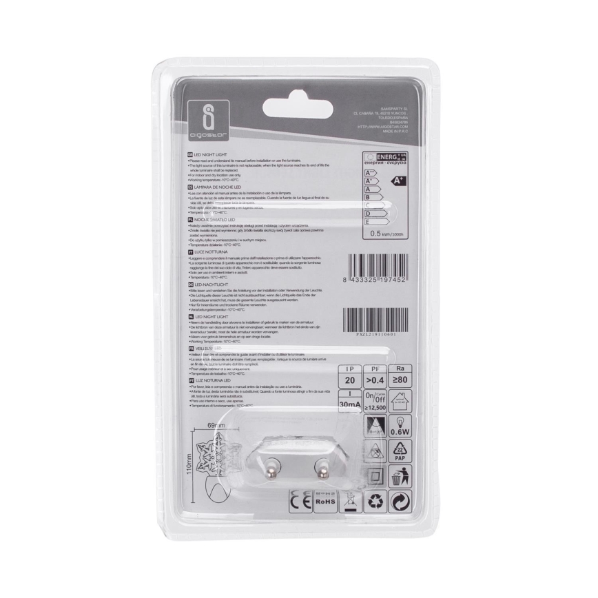 Aigostar - LED RGB Yövalo anturilla LED/0,5W/230V lumihiutale