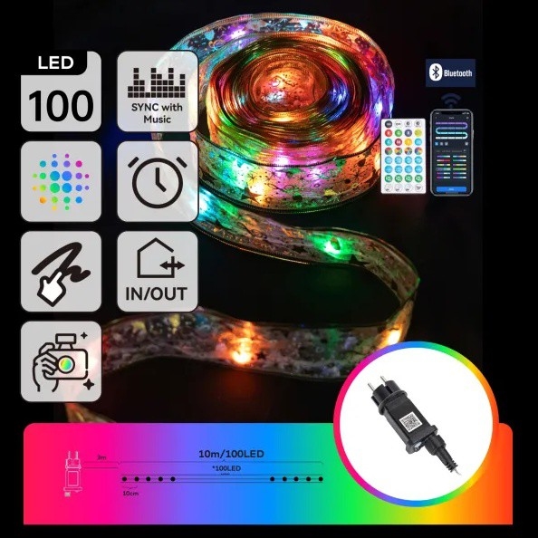 Aigostar - LED RGBICW älykäs ulkokäyttöön suunniteltu jouluvalosarja MESH 100 x LED 10 m IP44 + kaukosäädin