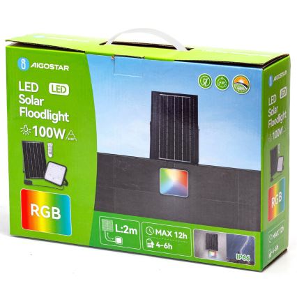 Aigostar - LED RGBW Himmennettävä aurinkokenno valonheitin LED/100W/3,4V IP66 + kauko-ohjaus