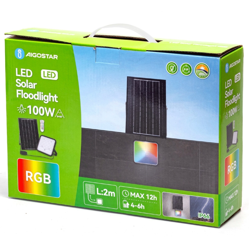 Aigostar - LED RGBW Himmennettävä aurinkokenno valonheitin LED/100W/3,4V IP66 + kauko-ohjaus