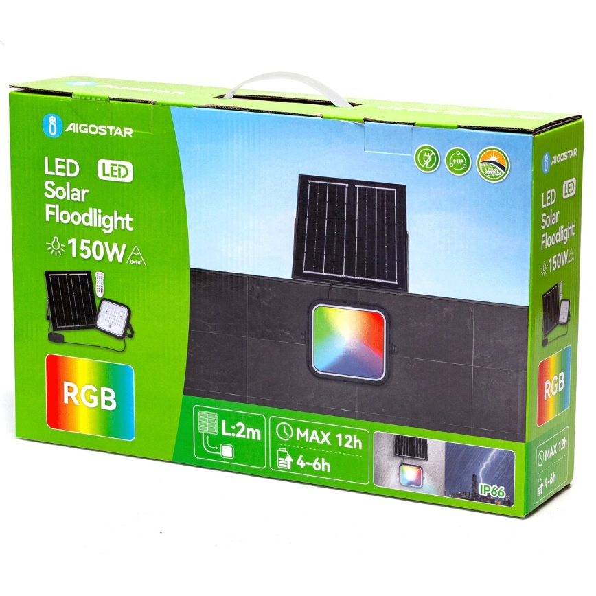 Aigostar - LED RGBW Himmennettävä aurinkokenno valonheitin LED/150W/3,4V IP66 12000 mAh + kauko-ohjaus