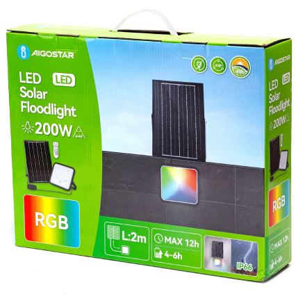 Aigostar - LED RGBW Himmennettävä aurinkokenno valonheitin LED/200W/3,4V IP66 + kauko-ohjaus