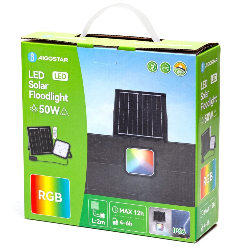 Aigostar - LED RGBW Himmennettävä aurinkokenno valonheitin LED/50W/3,4V IP66 + kauko-ohjaus
