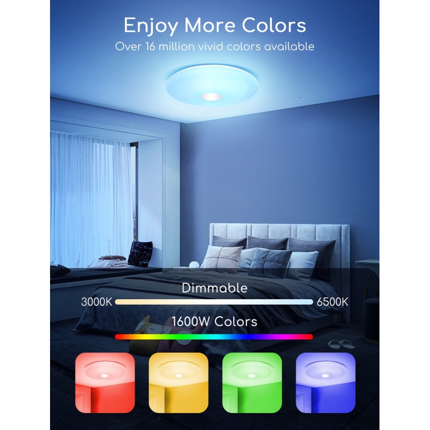 Aigostar - LED RGBW Himmennettävä kattovalo 18W/230V halkaisija 34 cm Wi-Fi