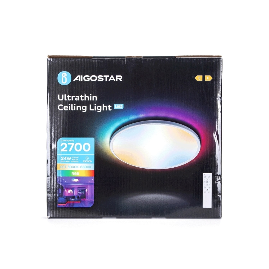 Aigostar - LED RGBW Himmennettävä kylpyhuoneen kattovalaisin LED/24W/230V 3000-6500K halkaisija 42 cm IP44 + kauko-ohjaus