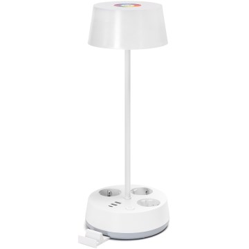 Aigostar - LED RGBW Himmennettävä pöytälampu, jossa pistorasiat ja USB LED/4,6W/230V 3000/4000/6500K valkoinen