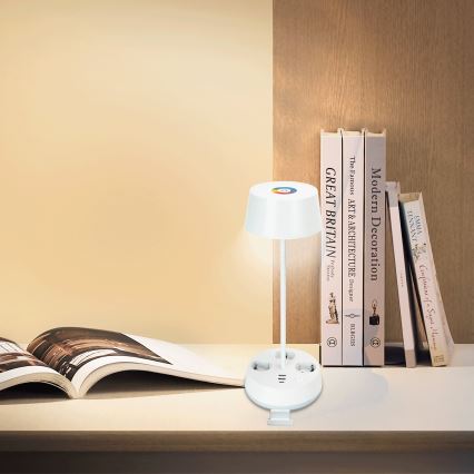 Aigostar - LED RGBW Himmennettävä pöytälampu, jossa pistorasiat ja USB LED/4,6W/230V 3000/4000/6500K valkoinen