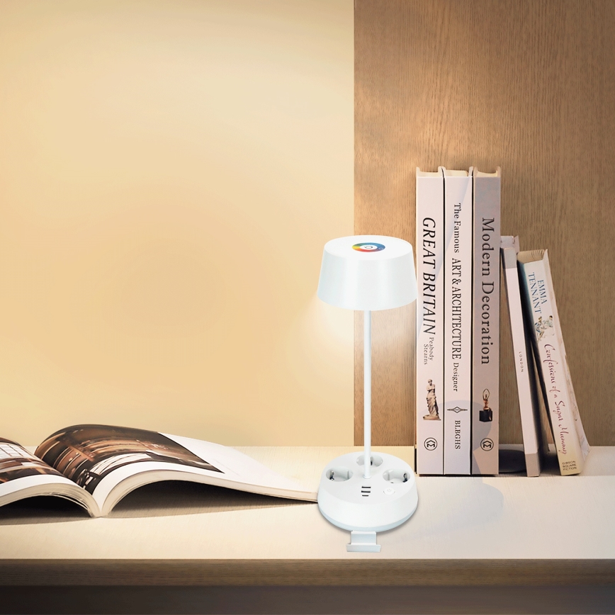 Aigostar - LED RGBW Himmennettävä pöytälampu, jossa pistorasiat ja USB LED/4,6W/230V 3000/4000/6500K valkoinen