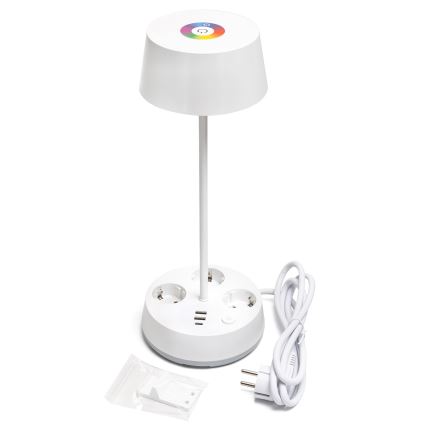 Aigostar - LED RGBW Himmennettävä pöytälampu, jossa pistorasiat ja USB LED/4,6W/230V 3000/4000/6500K valkoinen