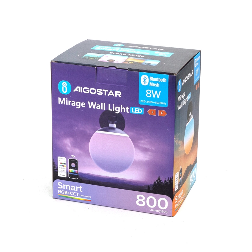 Aigostar - LED RGBW Himmennettävä seinävalaisin MESH Älykäs LED/8W/230V + kauko-ohjaus