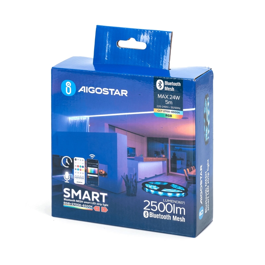 Aigostar - LED RGBW Himmennettävä nauha 5m MESH Älykäs LED/24W/230V 2700-6500K + kauko-ohjaus
