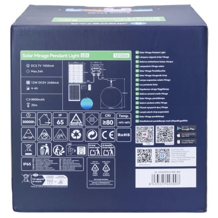 Aigostar - LED RGBW Himmennettävä aurinkokennolla toimiva kattokruunu MESH LED/5W/3,7V 8000 mAh 2700K-6500K IP65 halkaisija 30 cm