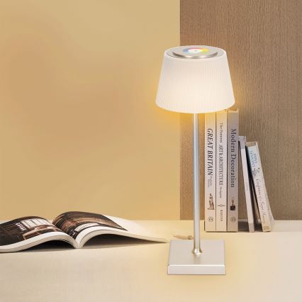 Aigostar - LED RGBW Himmennettävä ladattava ulkopöytävalaisin LED/4W/5V 3600mAh valkoinen/mattakromi IP54