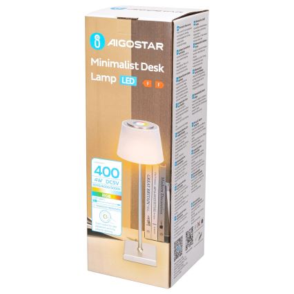 Aigostar - LED RGBW Himmennettävä ladattava ulkopöytävalaisin LED/4W/5V 3600mAh valkoinen/mattakromi IP54